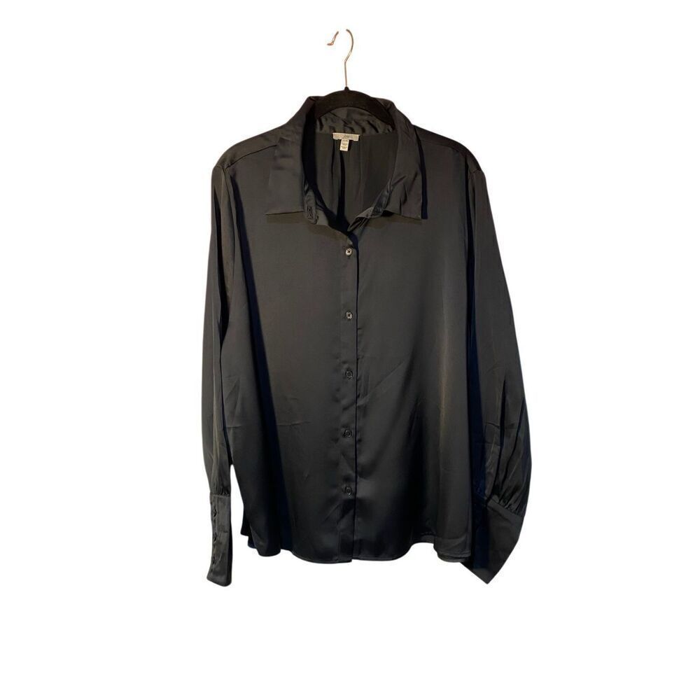 NWT Joie women’s black satin long sleeve blouse size XXL